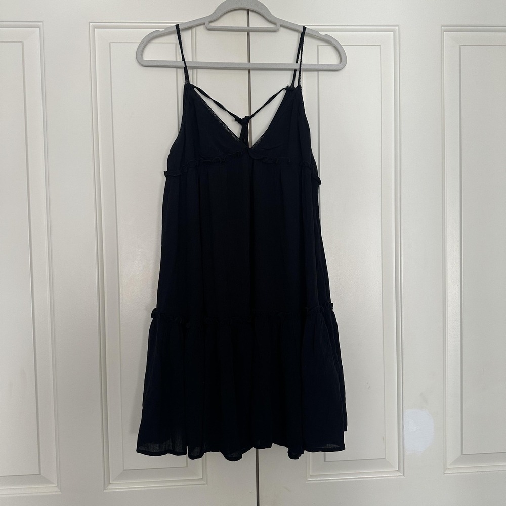 Wild Fable Dress‎ Juniors Large Black V Neck Ruffle Tiered Swing Sundress Summer